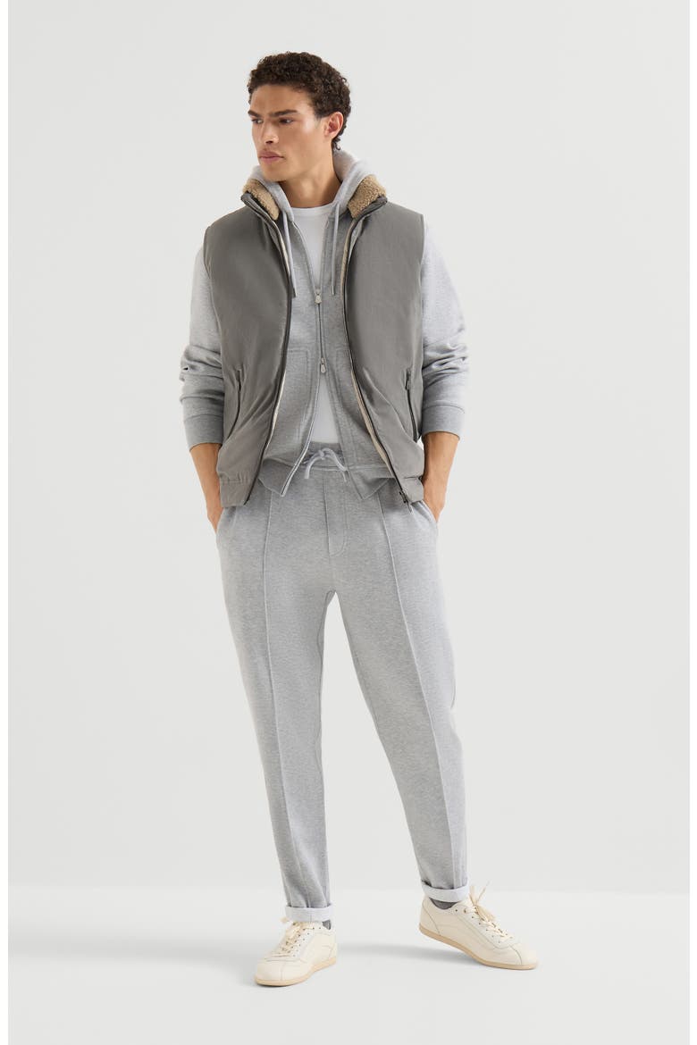 Waxed techno cotton down vest with detachable hood, Alternate, color, Grey