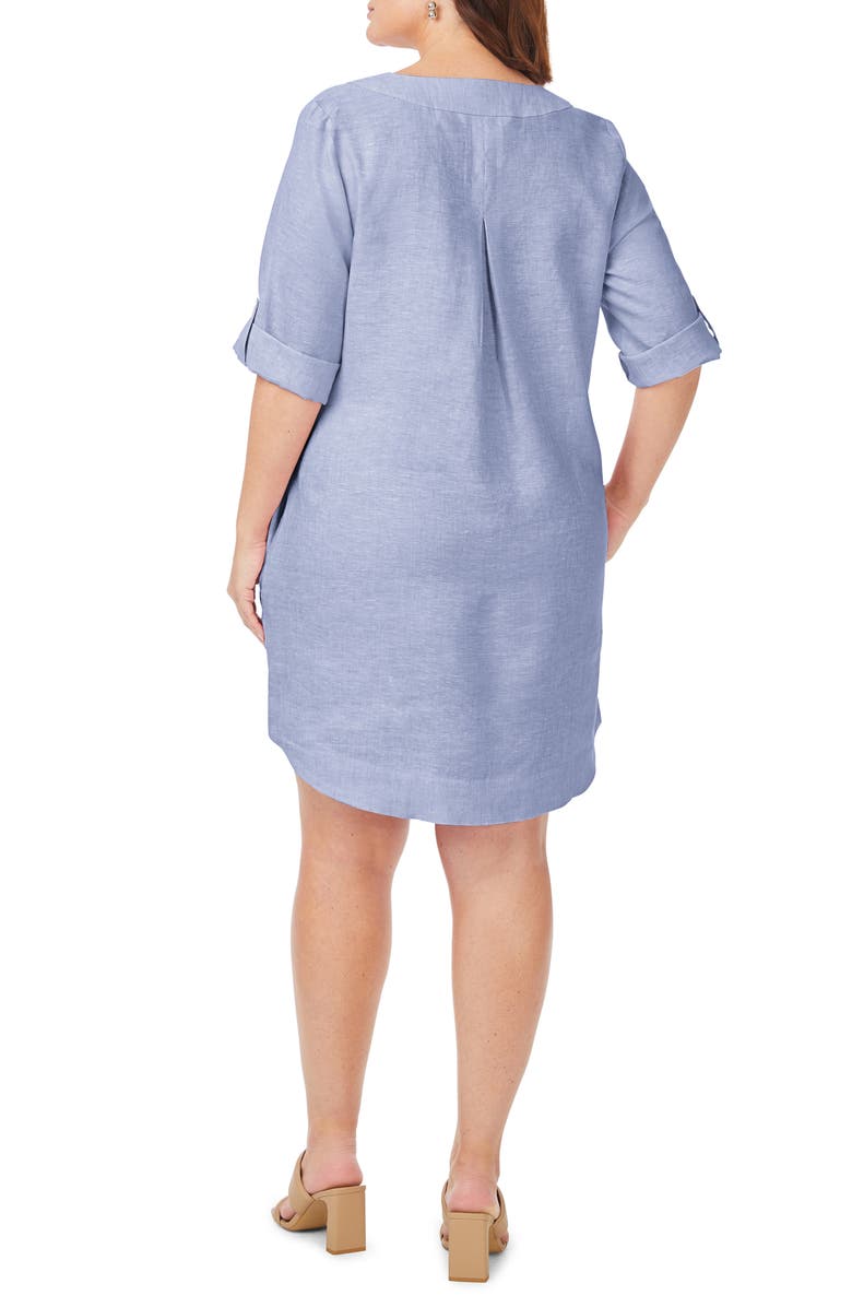 Foxcroft Harmony Roll-Tab Sleeve Linen Shift Dress, Alternate, color,