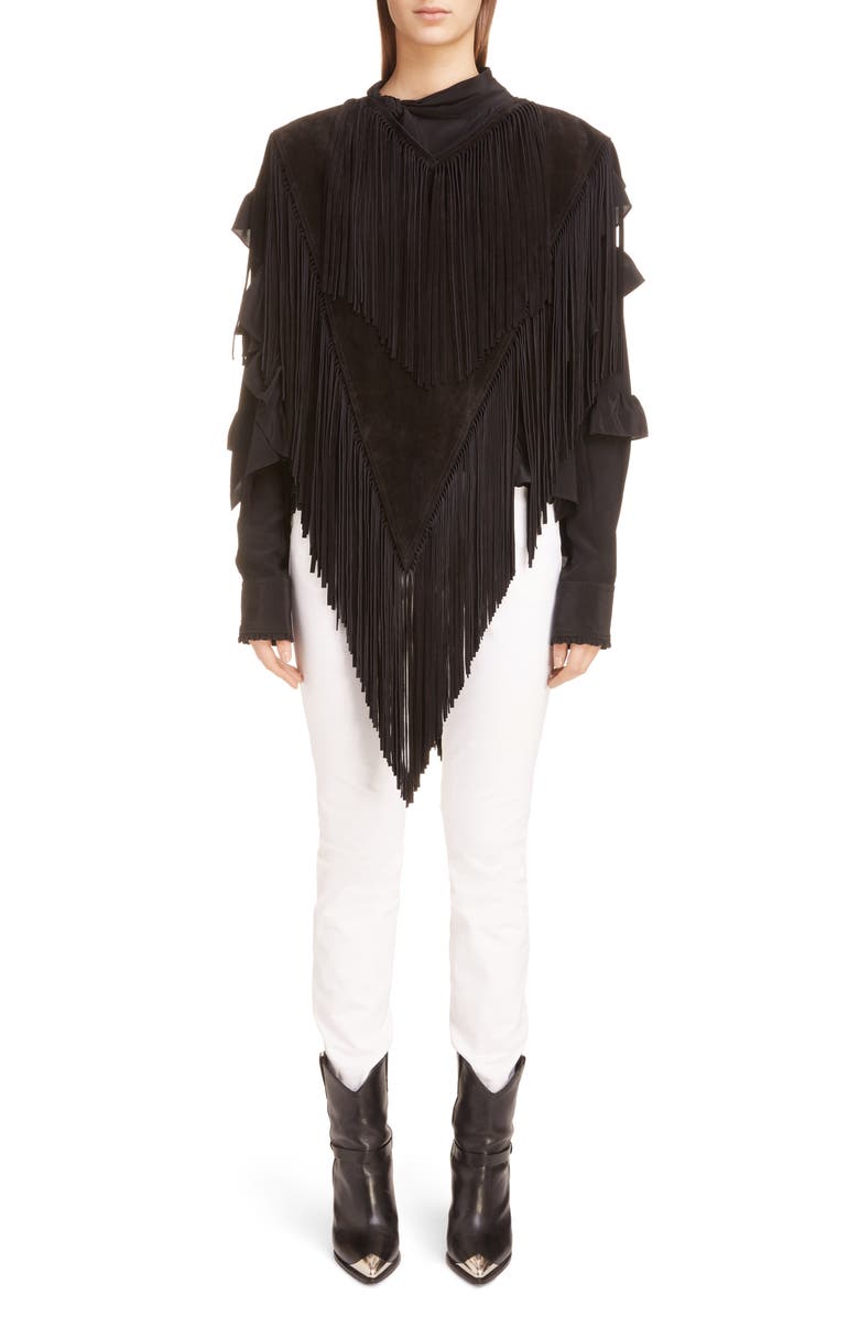 Isabel Marant Daniela Fringe Suede Cape, Alternate, color,