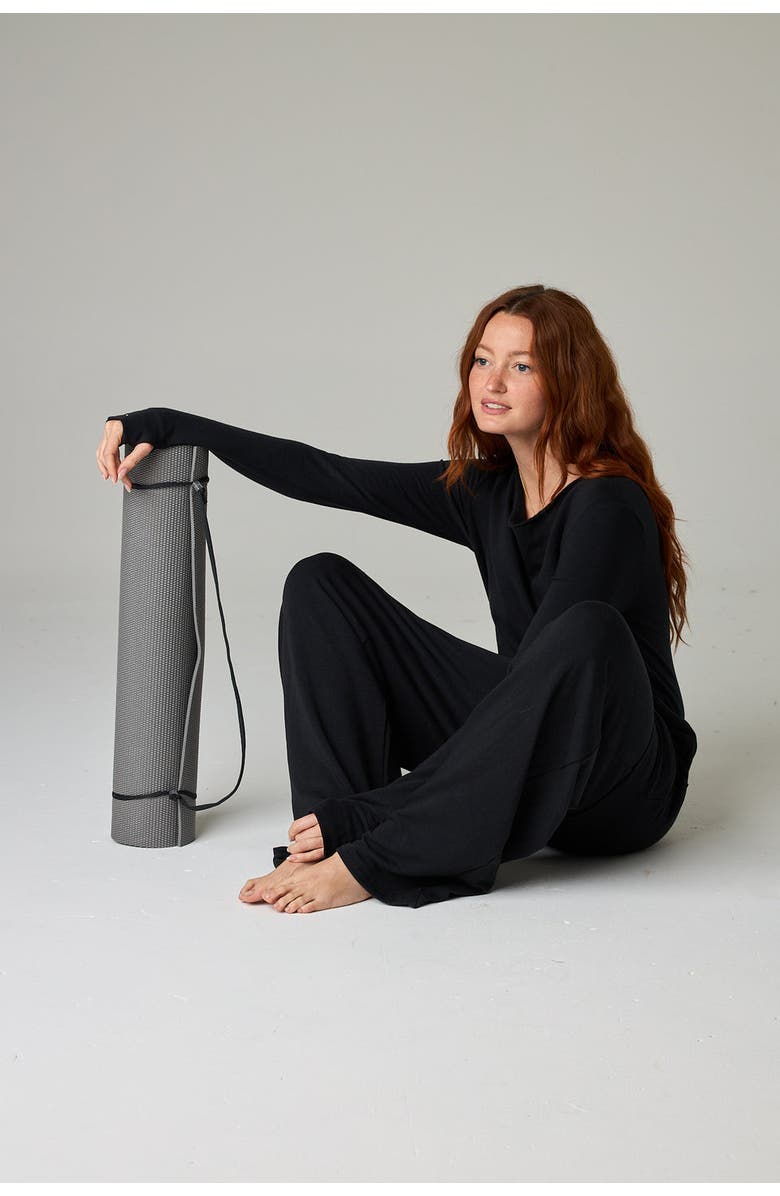 eavolu Baikal Eco-Luxe Fleece Wide-Leg Long Pant - Cloud-Soft Comfort, Alternate, color, Coal Black