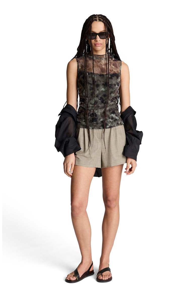 Mock Neck Draped Mesh Top, Alternate, color, TURTLE GREEN MULTI