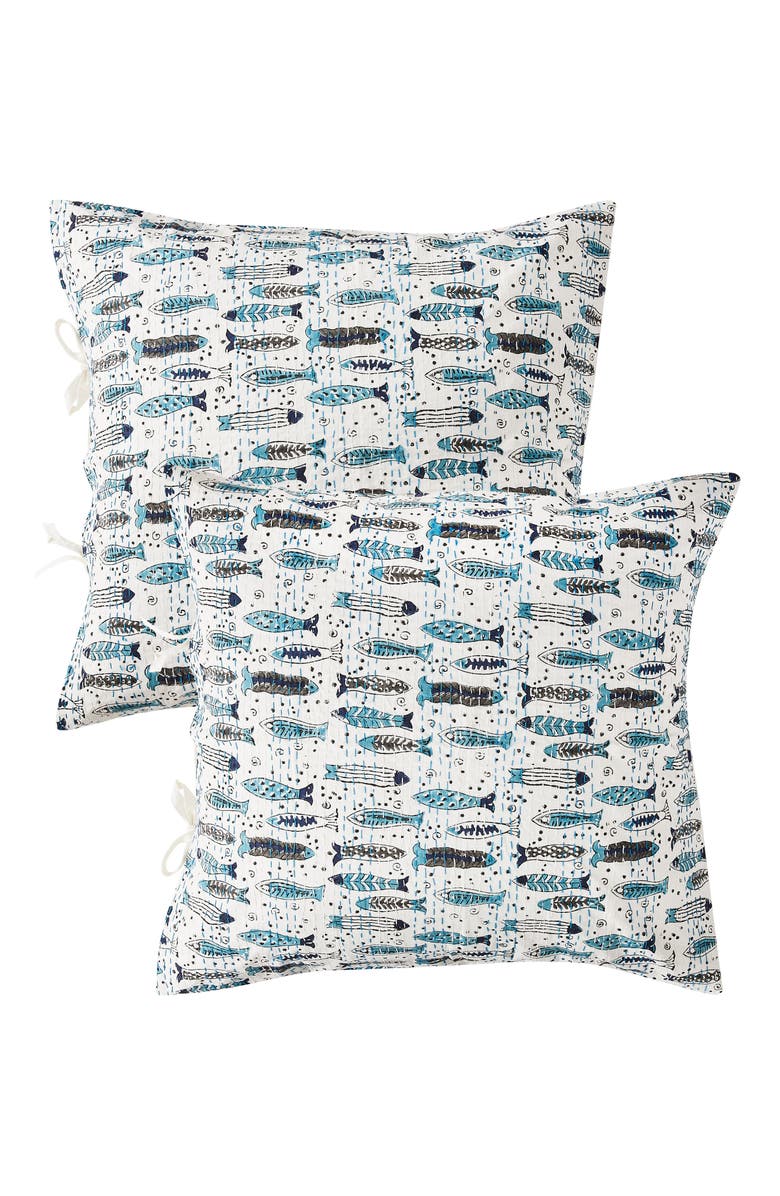 MELANGE HOME Fish Kantha Set of 2 Cotton Shams, Main, color, Indigo