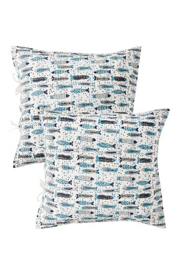 Melange Home Fish Kantha Set Of 2 Cotton Shams In Indigo