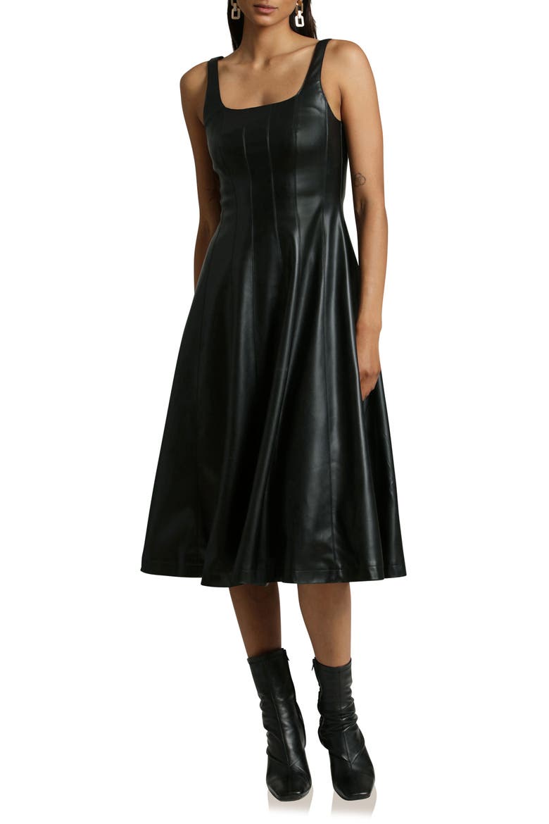 Faux-Ever Leather™ Fit & Flare Dress, Main, color, BLACK