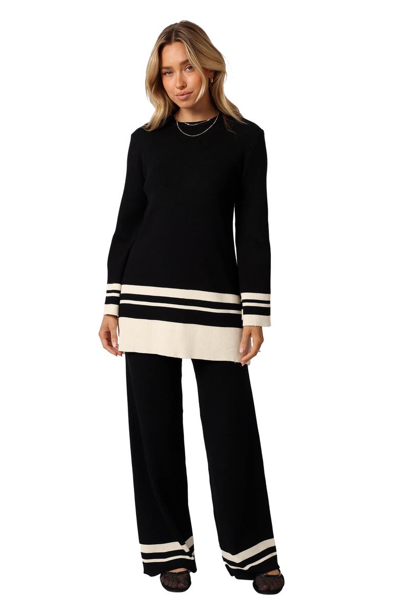 Petal & Pup Lowell Stripe Wide Leg Rib Pants, Alternate, color, Black