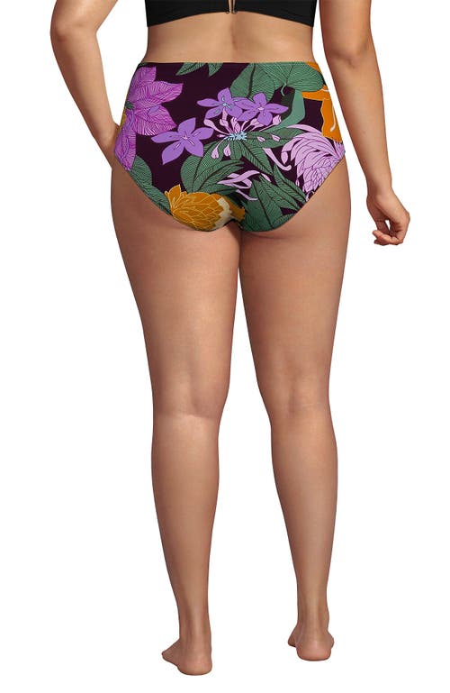 Lands' End Ribbed Smoothing High Waisted Bikini Bottoms In Dark Wine Multi Floral Blooms