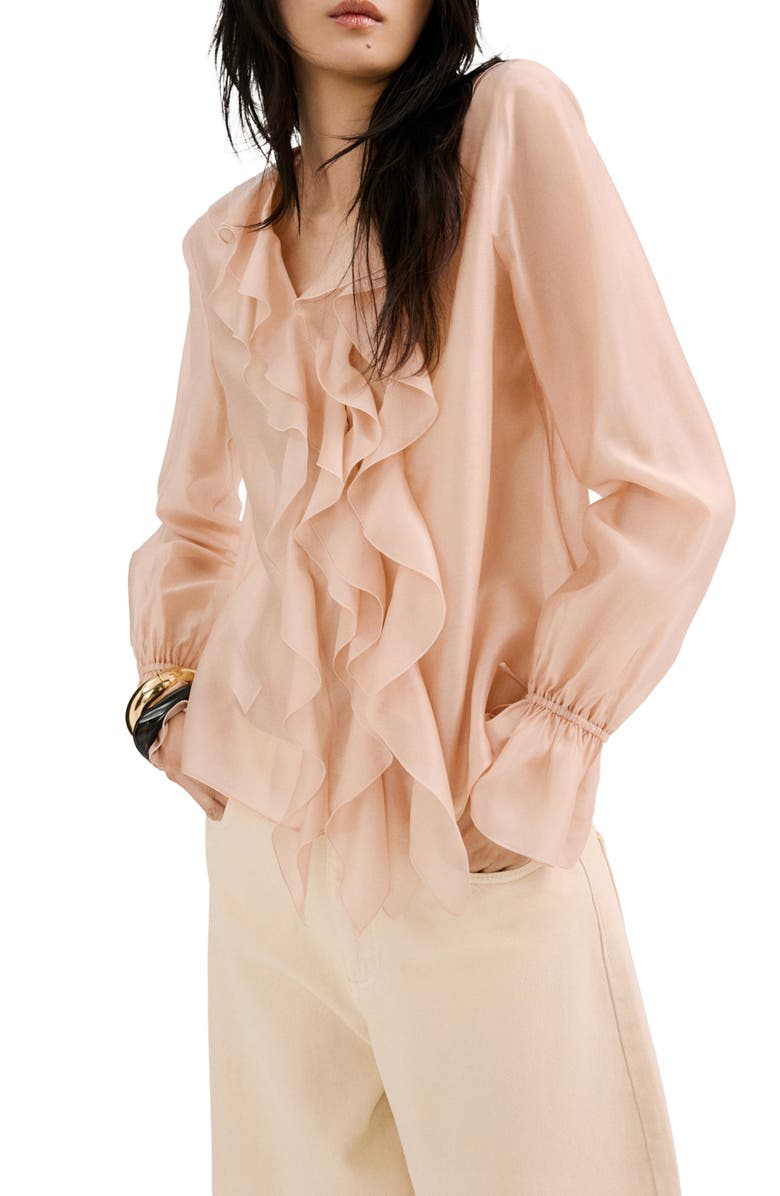 MANGO Ruffle Chiffon Top, Main, color, Pastel Pink