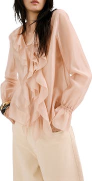 MANGO Ruffle Chiffon Top