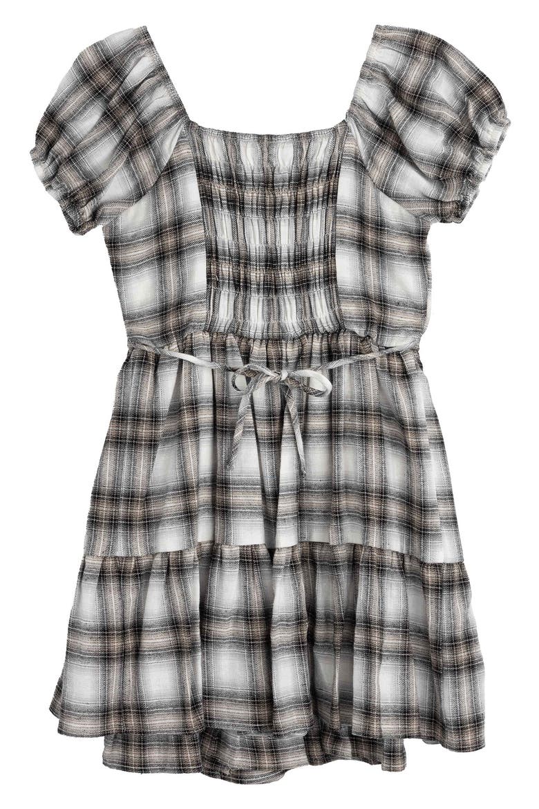 Kids' Plaid Dress & Flower Key Chain Set, Alternate, color, WHITE/ BLACK