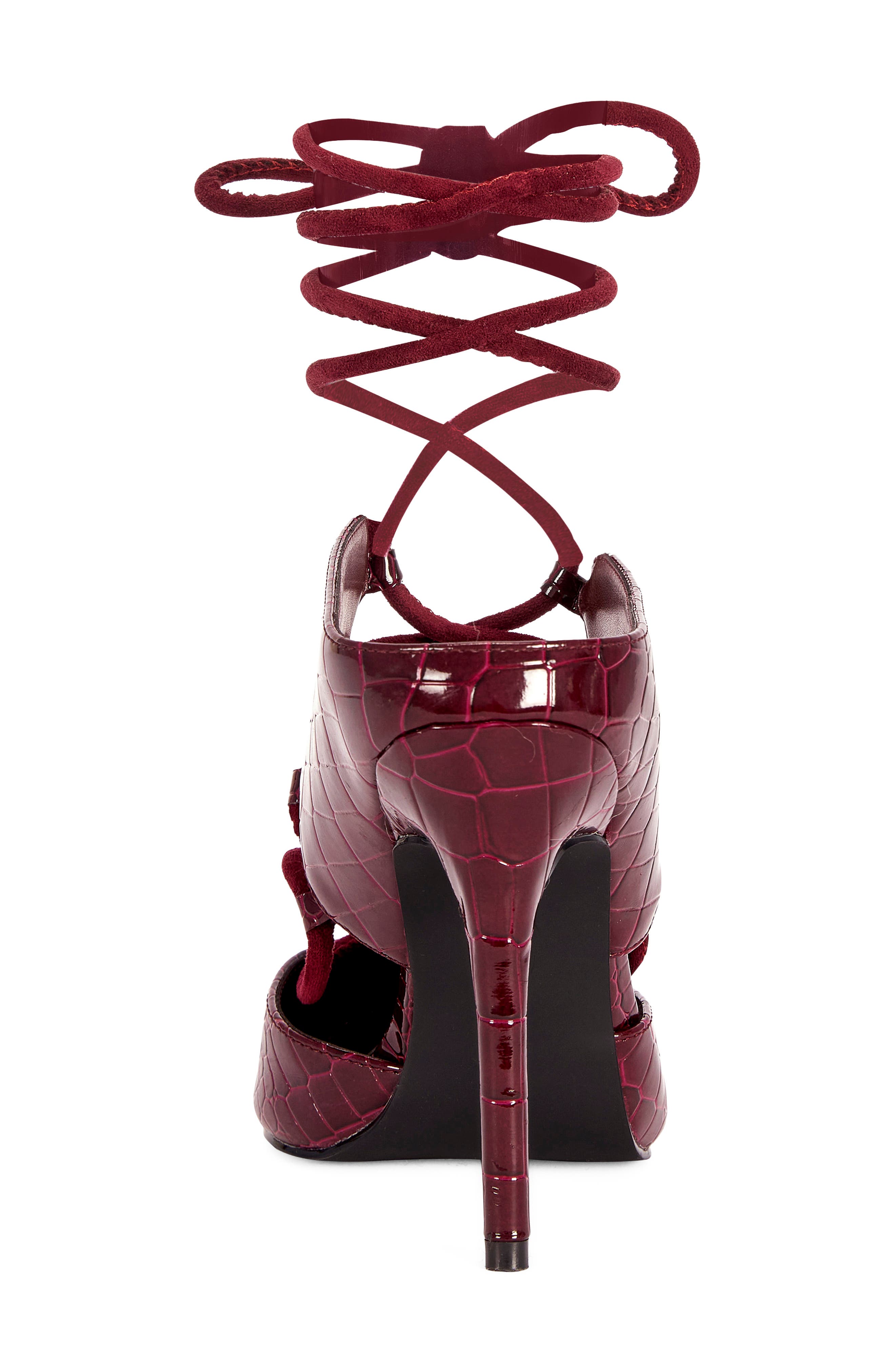 Ramona Croc Embossed Lace-Up Pump, Alternate, color, BURGUNDY