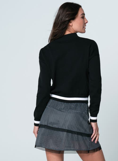 Lucky In Love Rally Mock Neck Cardigan In Black