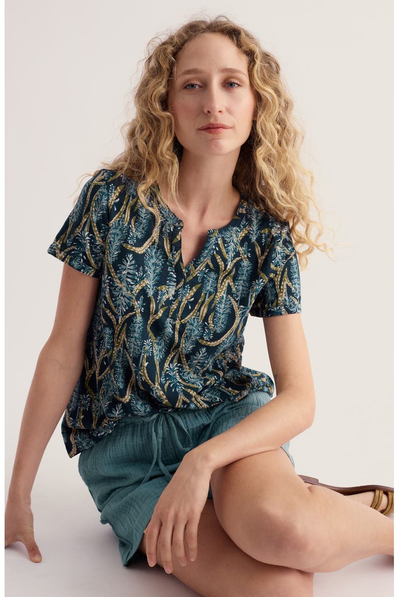 Waterflow Floral Print Organic Cotton Top, Alternate, color, RED HOT POKER MARITIME