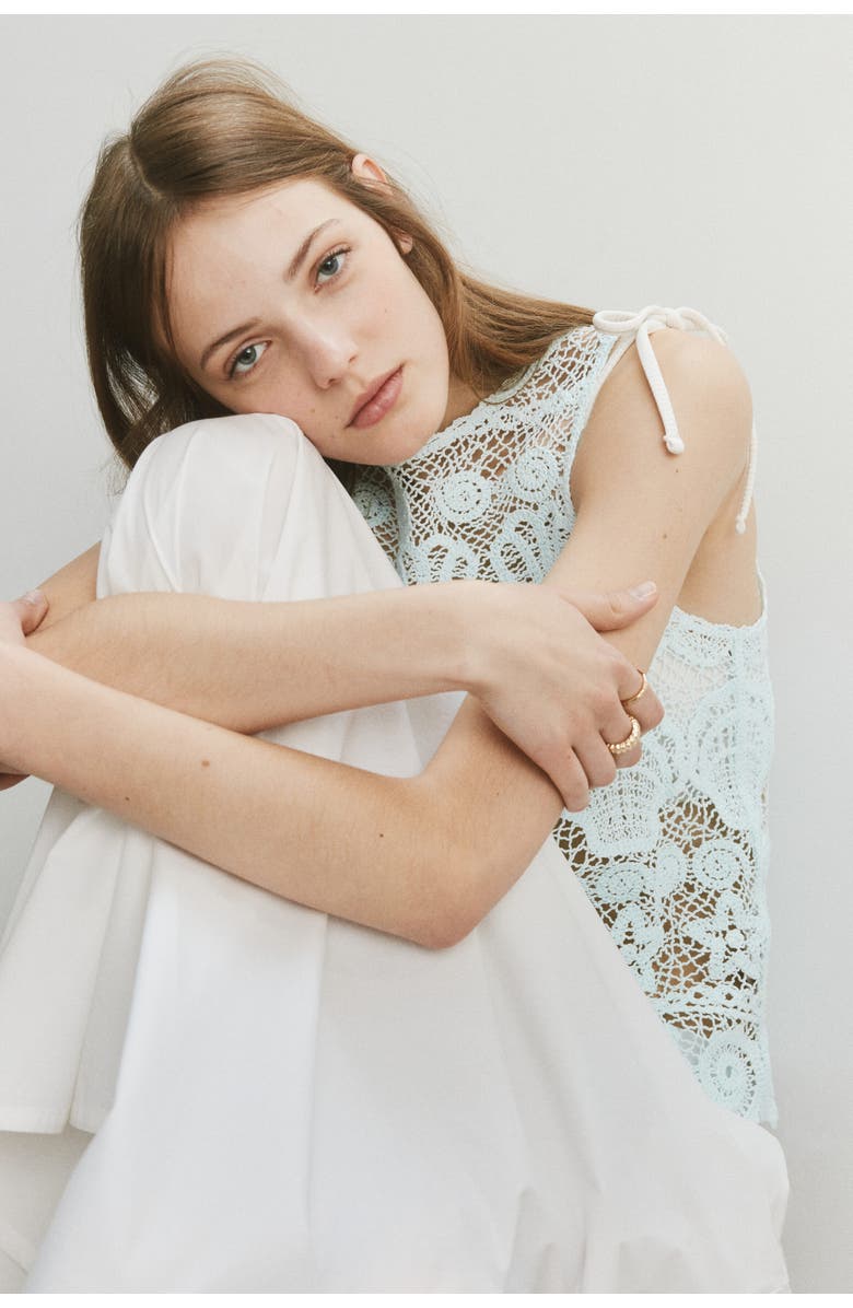 H&M Motif-detail Crochet-look Top, Alternate, color, Light Turquoise