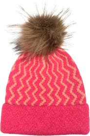 MARCUS ADLER Faux Fur Pom Zigzag Knit Beanie
