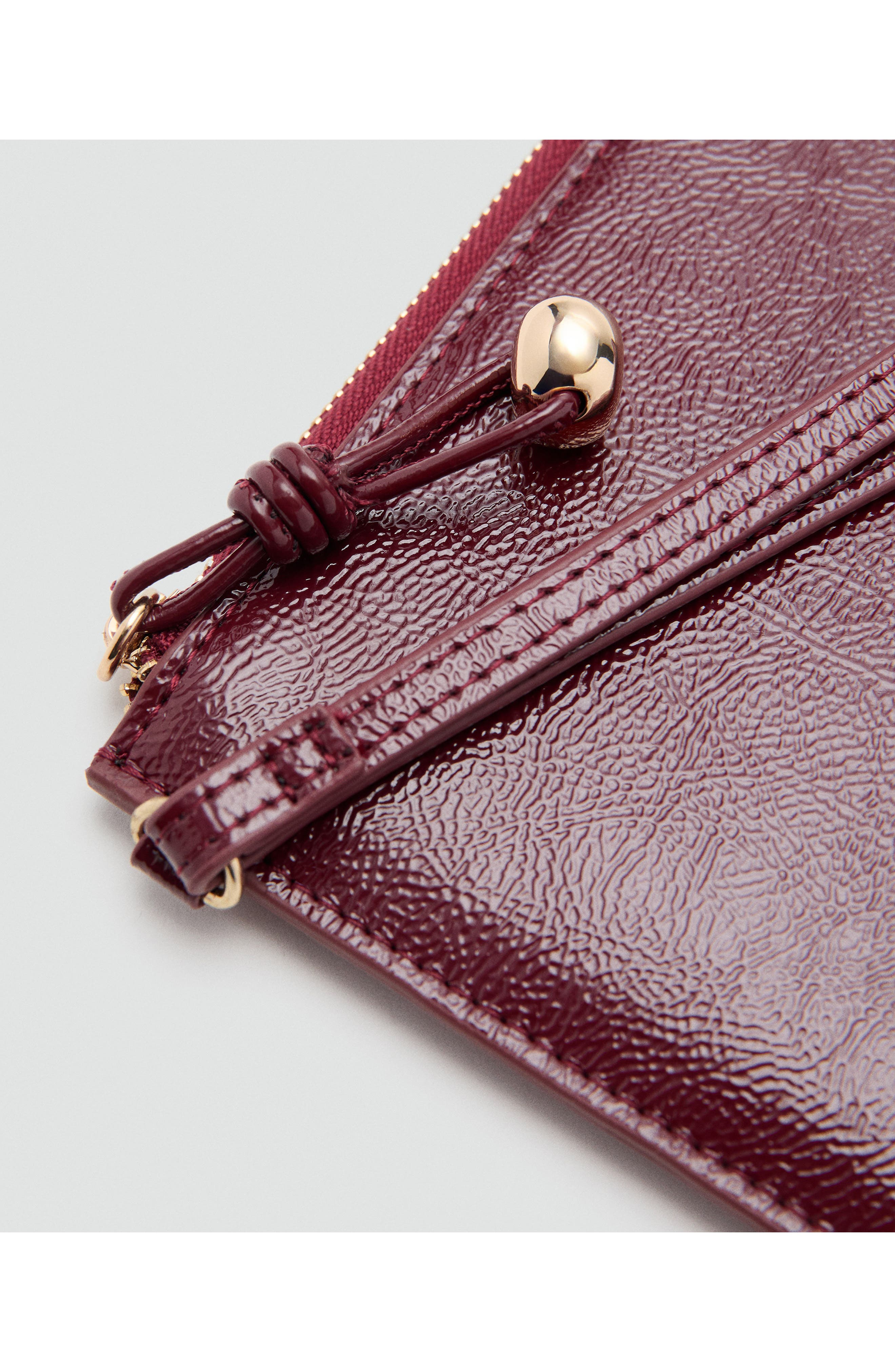 MANGO Mini Beaded Faux Leather Pochette Wristlet, Alternate, color, Burgundy