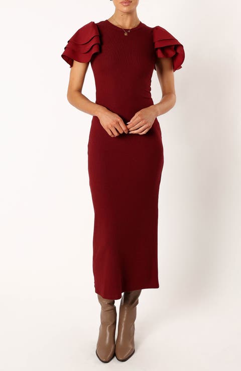 Cally Ruffle Sleeve Body-Con Sweater Dress
