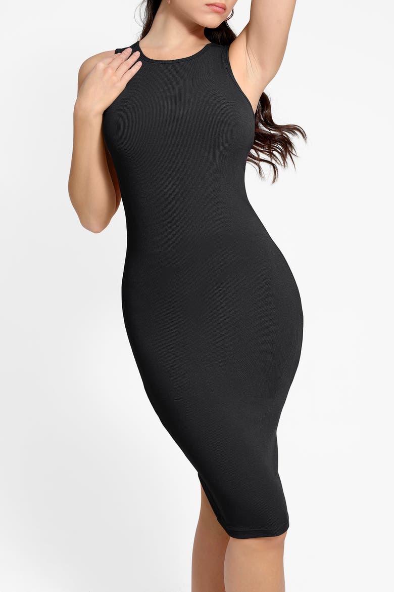 Shapewear Modal Tummy Control Midi Dress, Alternate, color, Midnight Black