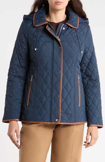 Quilted Hooded Jacket with Faux Leather Trim