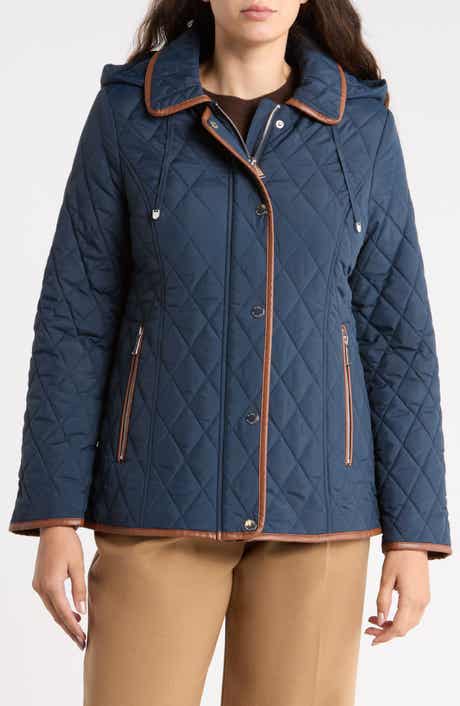 Quilted Hooded Jacket with Faux Leather Trim