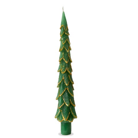 Gilded Pine Tree Taper Candle S/2 Green Green Paraffin Wax Christmas