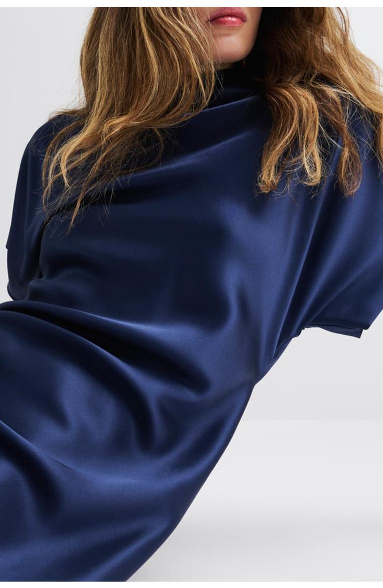 Malina Alivia Short Sleeve Satin Midi Dress, Alternate, color, Dark Blue