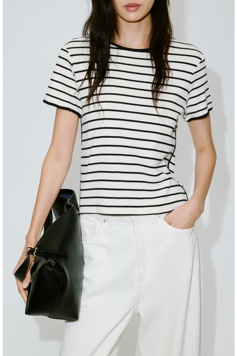 Cotton T-Shirt with Contrast Trim, Main, color, WHITE/ BLACK