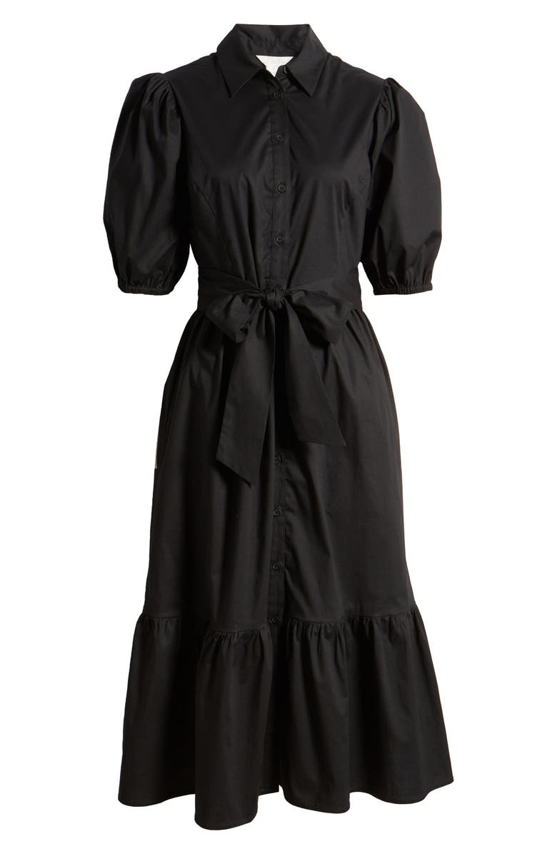 Caslon<sup>®</sup> Puff Sleeve Stretch Cotton Shirtdress, Alternate, color, Black