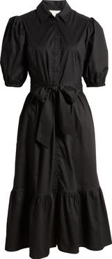 Caslon® Puff Sleeve Stretch Cotton Shirtdress