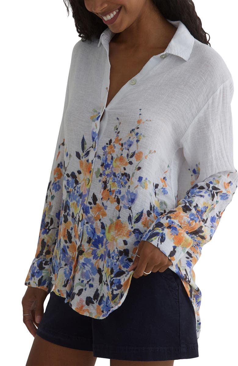 Bella Dahl Placed Floral Linen Blend Button-Up Shirt, Alternate, color, 