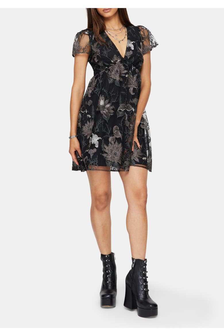 Estrid Embroidered Mini Dress, Main, color, Black