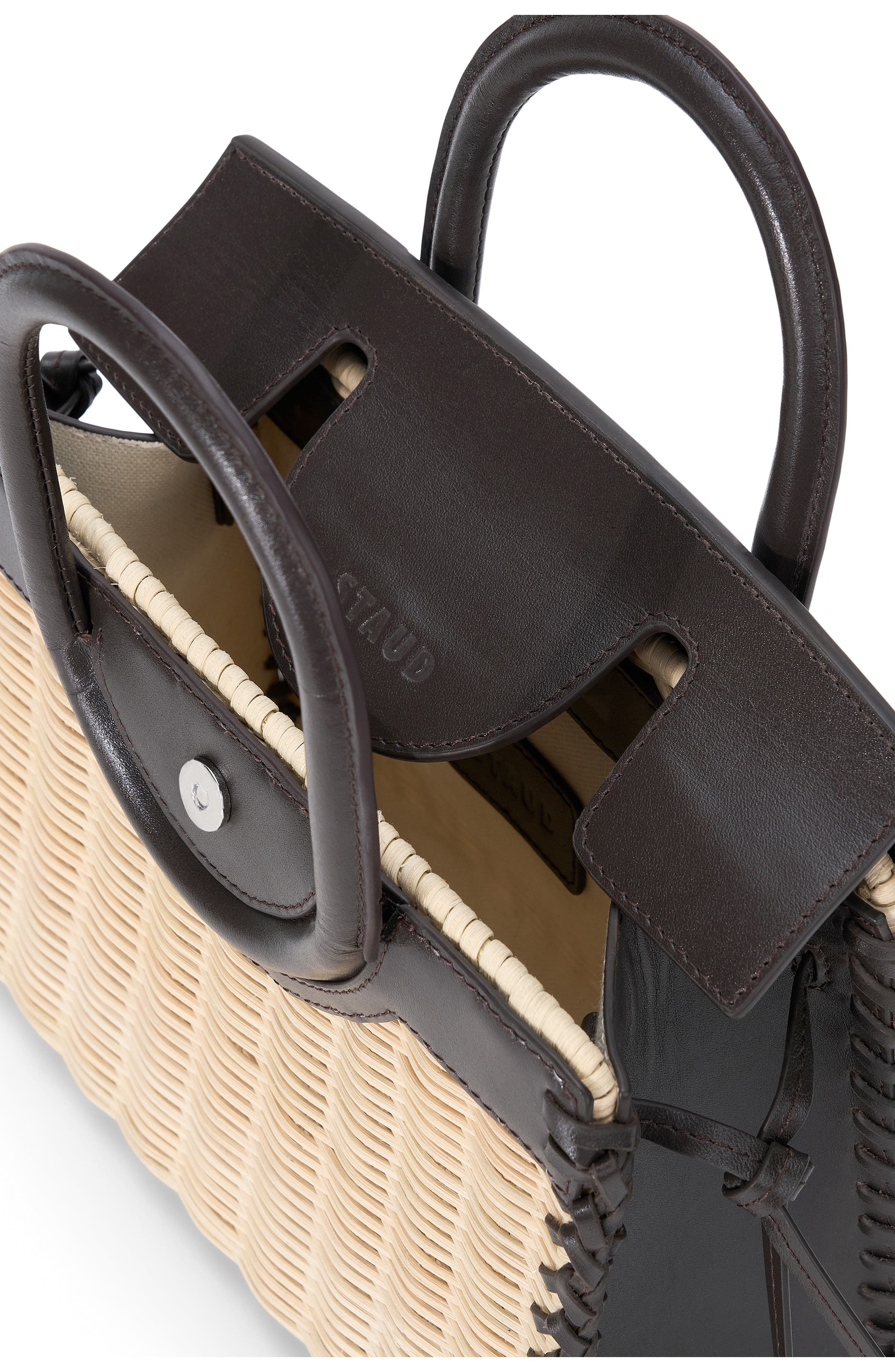 STAUD Mini Maude Wicker Top Handle Bag, Alternate, color, Natural/ Espresso