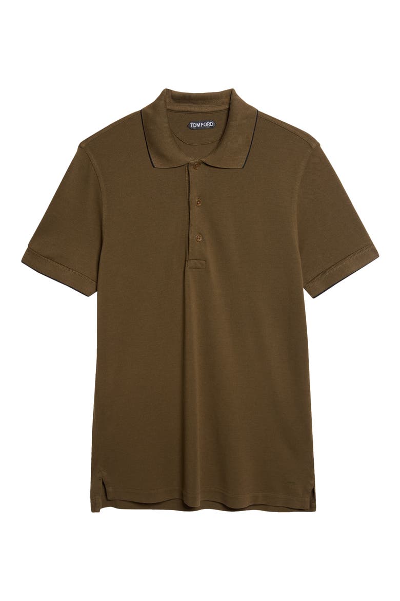 Tipped Lyocell & Cotton Piqué Polo, Alternate, color, GNZ OLIVE GREEN/ BLACK