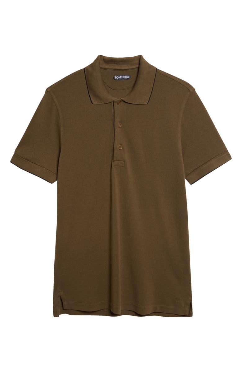TOM FORD Tipped Lyocell & Cotton Piqué Polo, Main, color, Gnz Olive Green/ Black