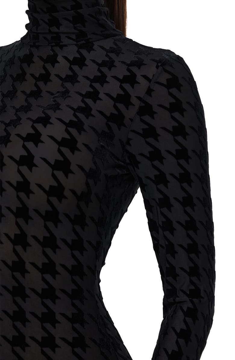 Naked Wardrobe Burnout Long Sleeve Maxi Dress, Alternate, color, Black Houndstooth