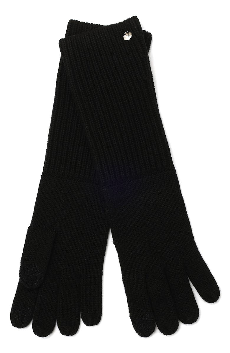 Kate Spade New York spade knit long gloves, Main, color, Black