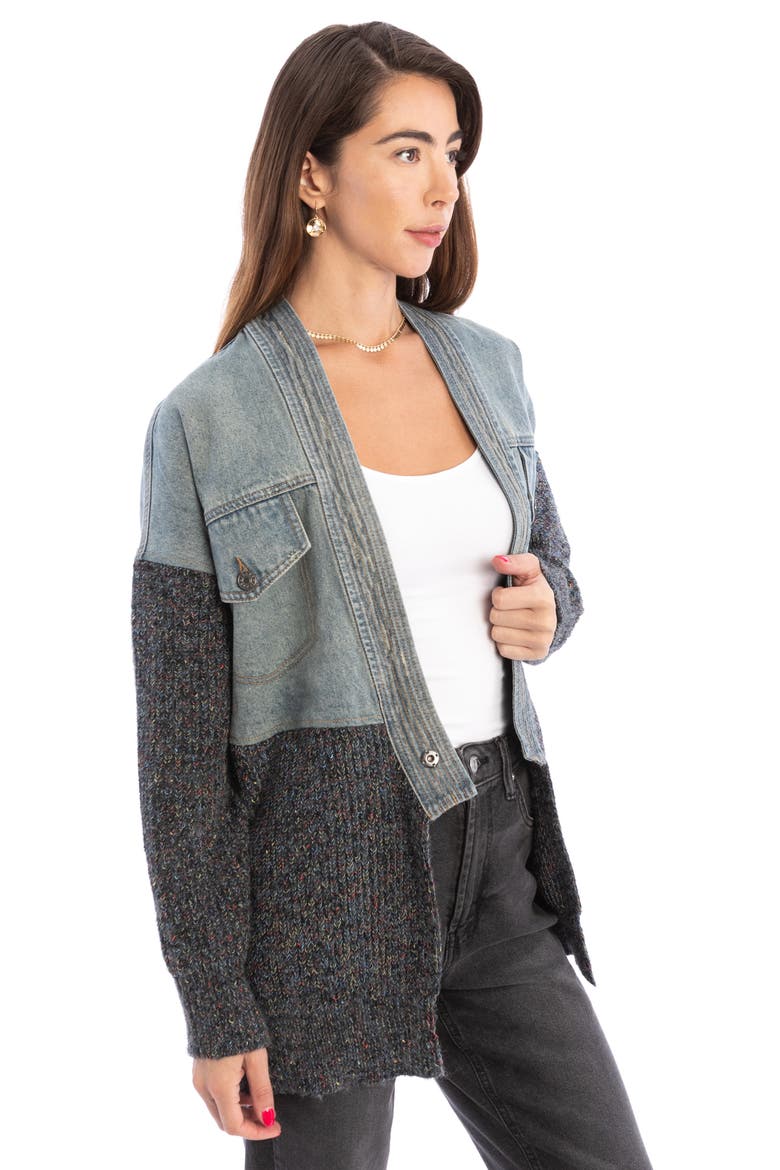 Mixed Media Denim Cardigan, Alternate, color, BLUE