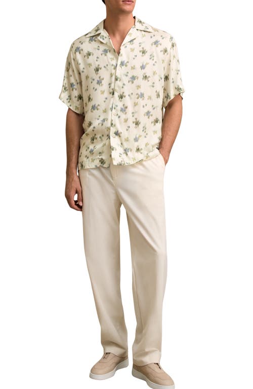 Reiss Off White Abstract-floral Print Cuban-collar Shirt In Neutral