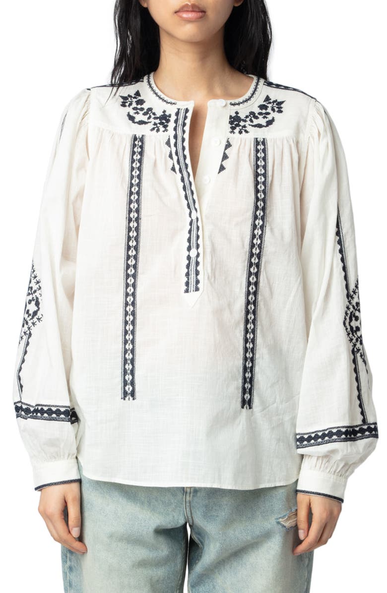 Zadig & Voltaire Tigy Kozak Cotton Popover Shirt, Main, color, 