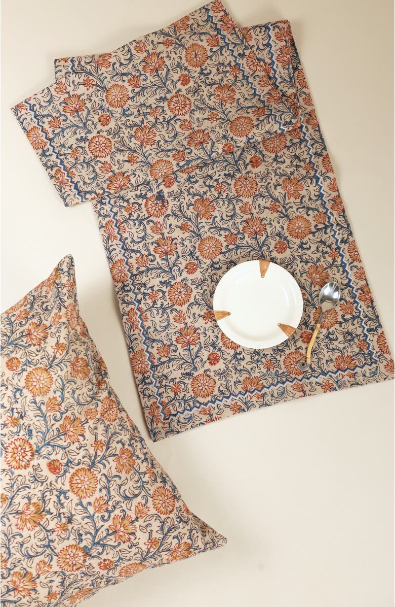 Ninéh Sunset Horizon Kalamkari Handcrafted Pillow - Cover, Alternate, color, Multi-Colored Foral Pattern