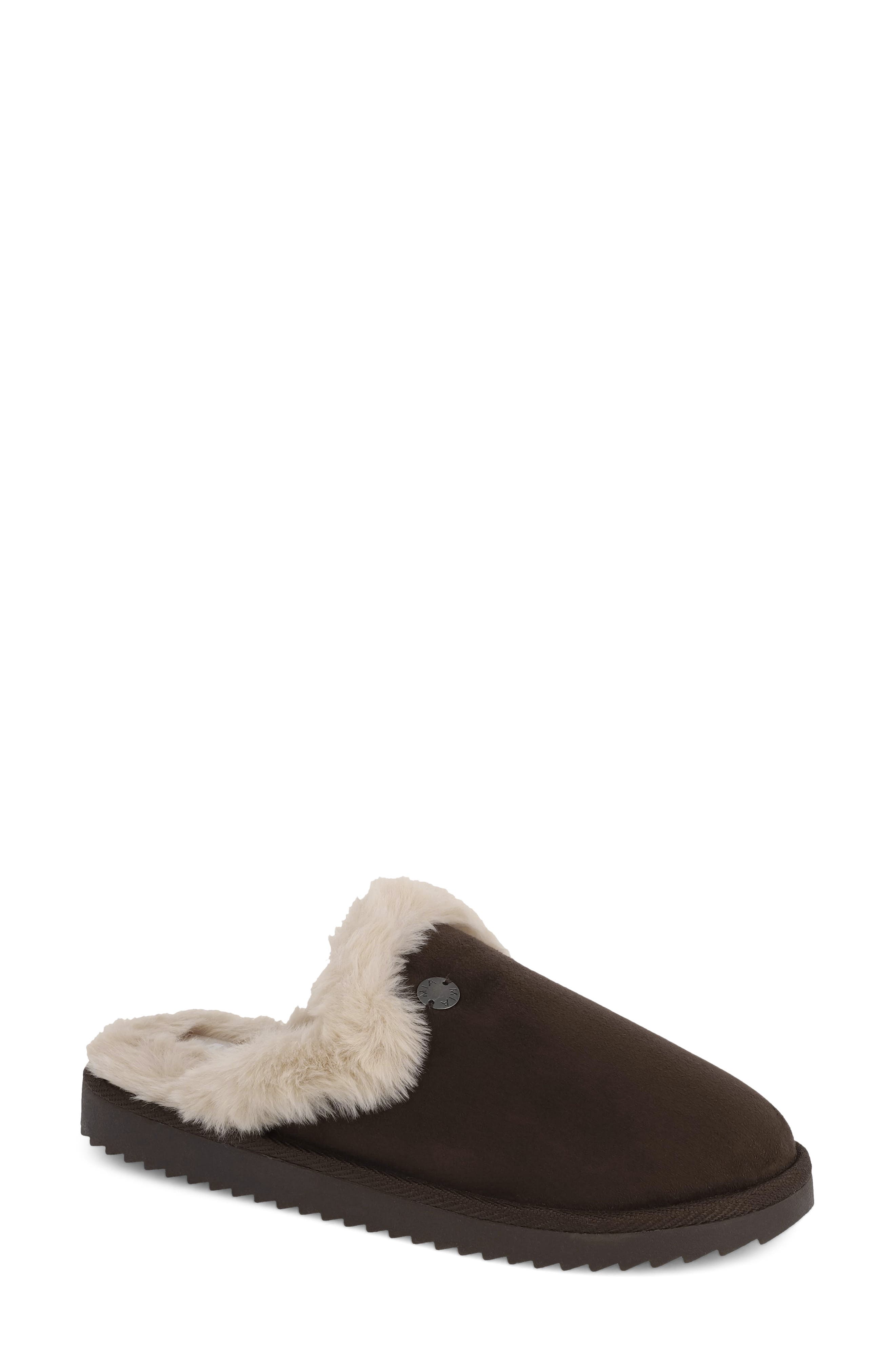 MIA Fudge Faux-Fur Lined Mule, Main, color, Brown