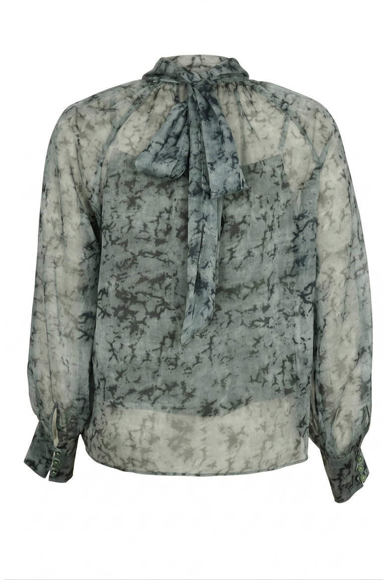 Sheer Printed Asymmetric Top & Skirt Set, Alternate, color, Muted Grey / Blue
