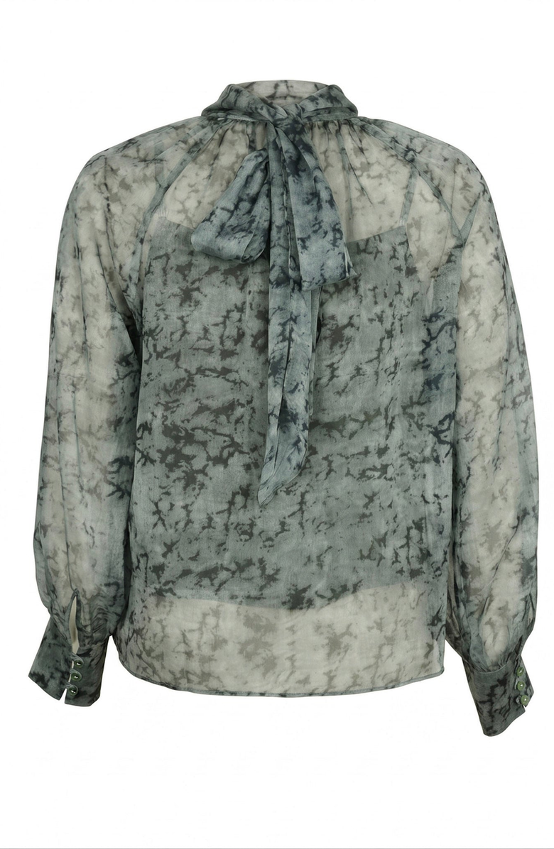 Modenaire Sheer Printed Asymmetric Top & Skirt Set, Alternate, color, Muted Grey / Blue