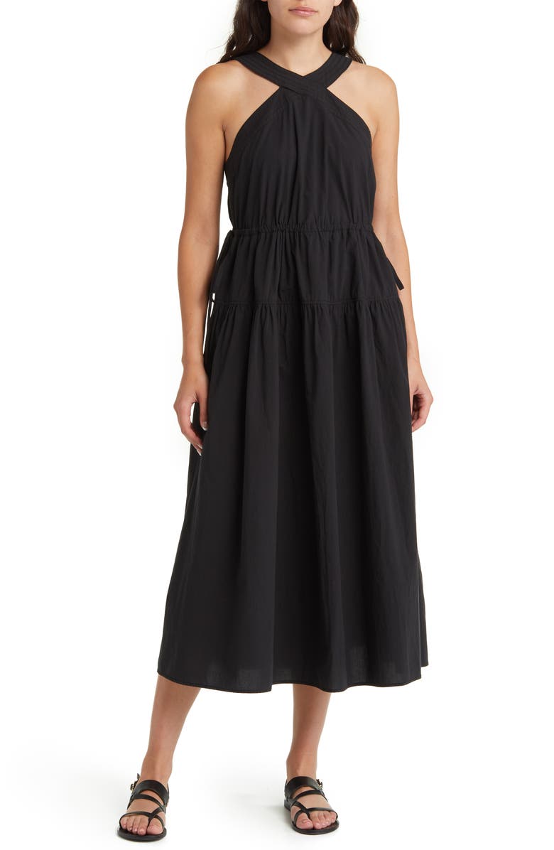Madewell Halter Tiered Poplin Midi Dress, Alternate, color,