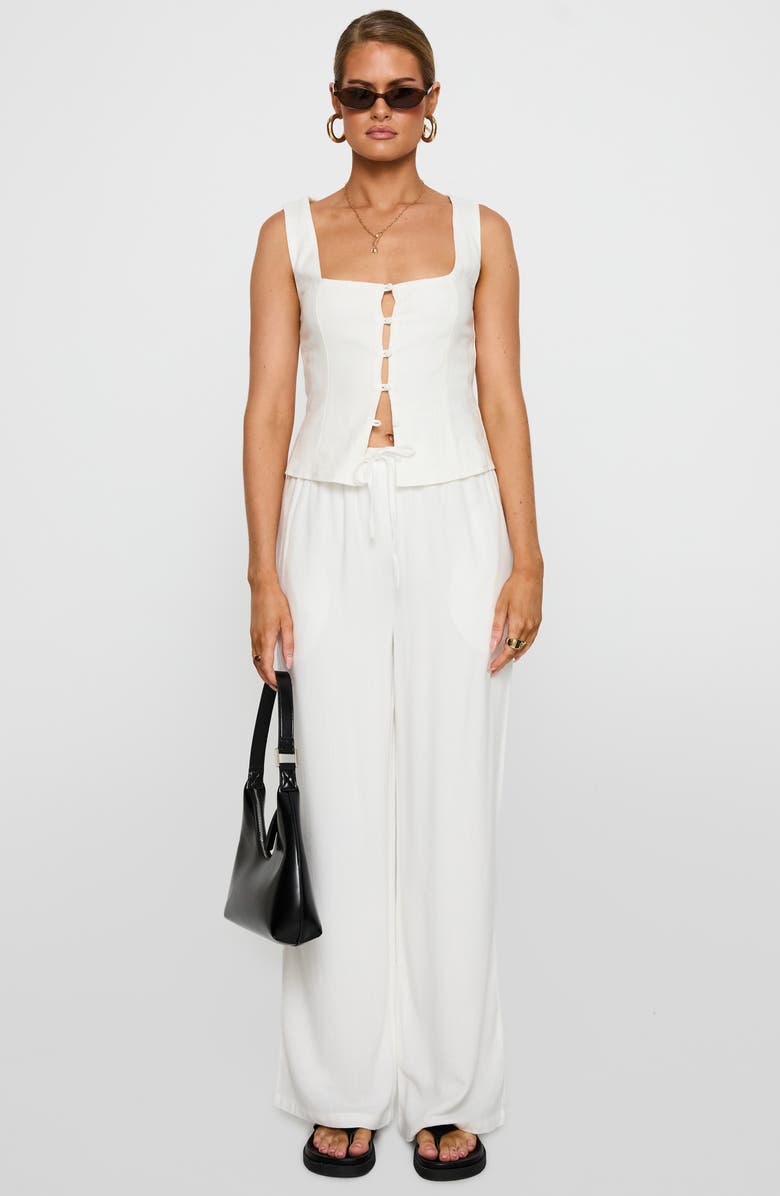 Princess Polly Parklea High Waist Linen Blend Drawstring Pants, Alternate, color, White