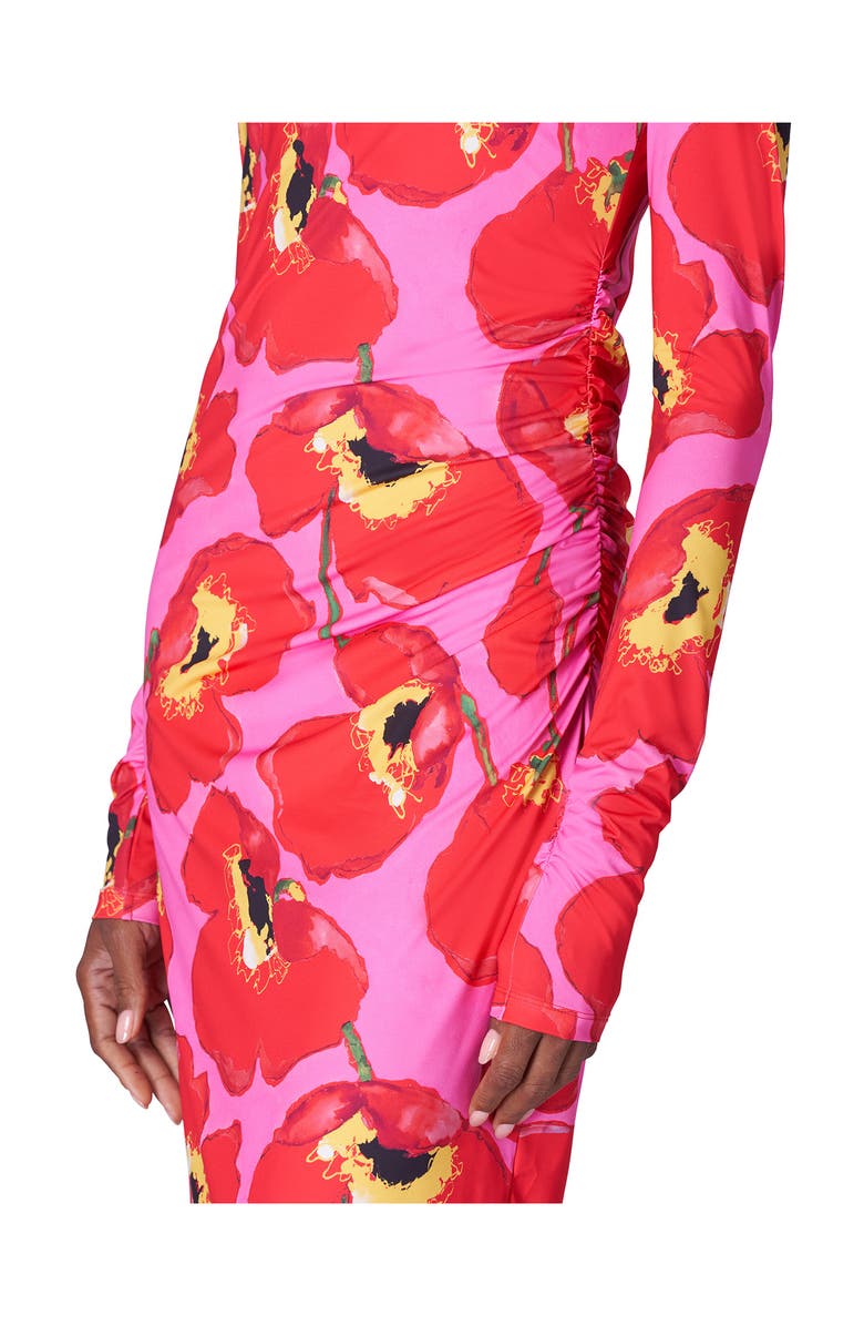 Carolina Herrera Poppy Print Long Sleeve Ruched Knit Dress, Alternate, color, 