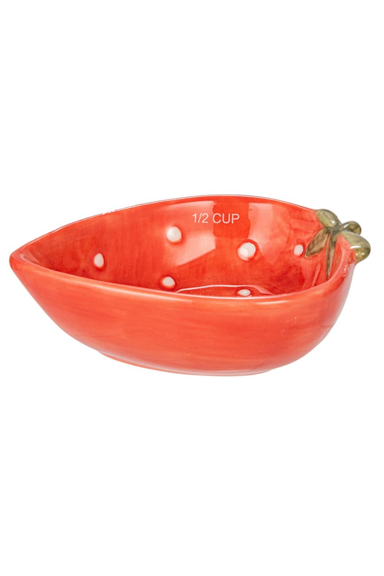 Hand-Painted Strawberry Stoneware Measuring Cups, Red and White, Set of 4, Alternate, color, Red
