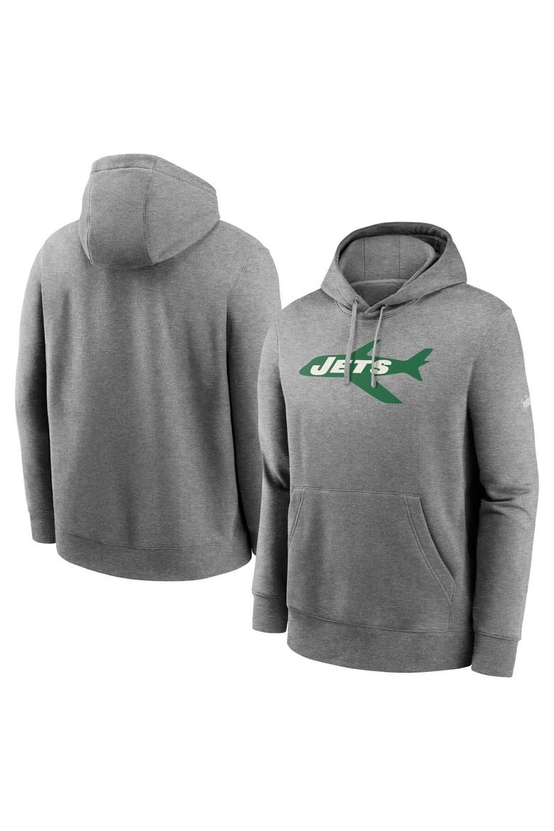 Men's Nike Heathered Gray New York Jets Rewind Club Fleece Pullover Hoodie, Main, color, Heather Gray