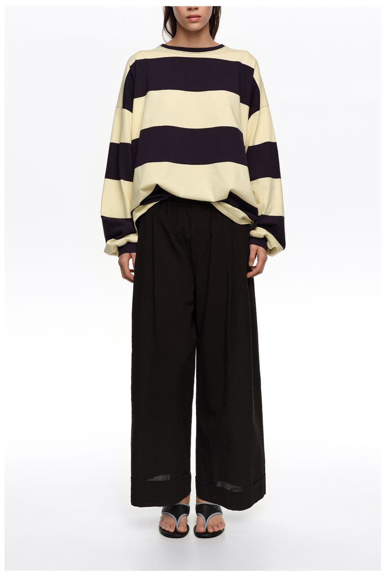 Textured Bell-Bottom Trousers, Main, color, BLACK