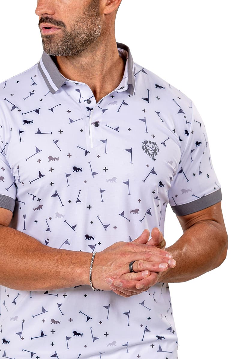 Maceoo Ascension0039 White Golfer Print Stretch Nylon Polo, Alternate, color, White