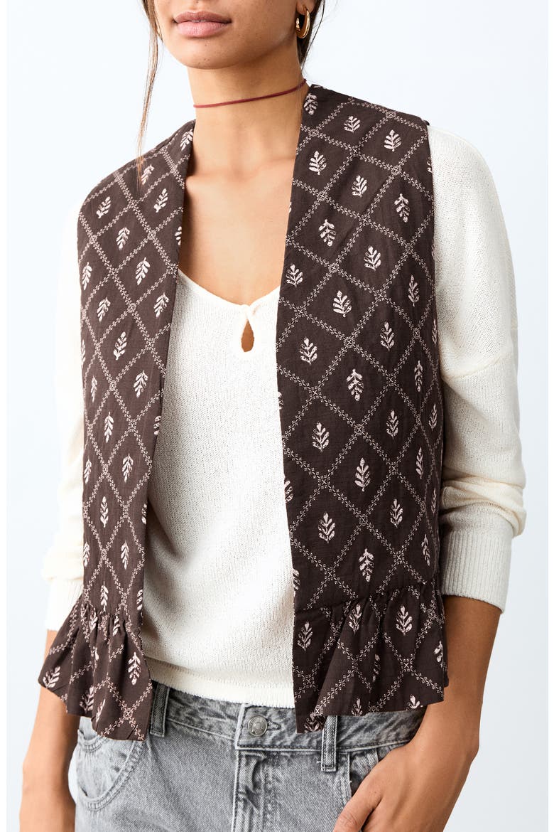 Ruffle Hem Padded Vest, Main, color, BROWN